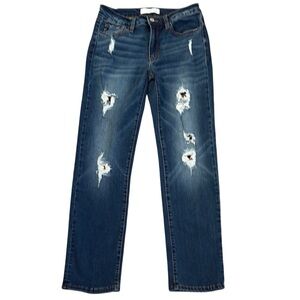 Kancan Distressed Blue Jeans with Leopard Print Detail, Size 9/28